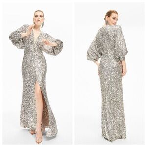 Sachin + Babi Gabby Sequin Evening Formal Gown in Silver Womens Size 8 NEW